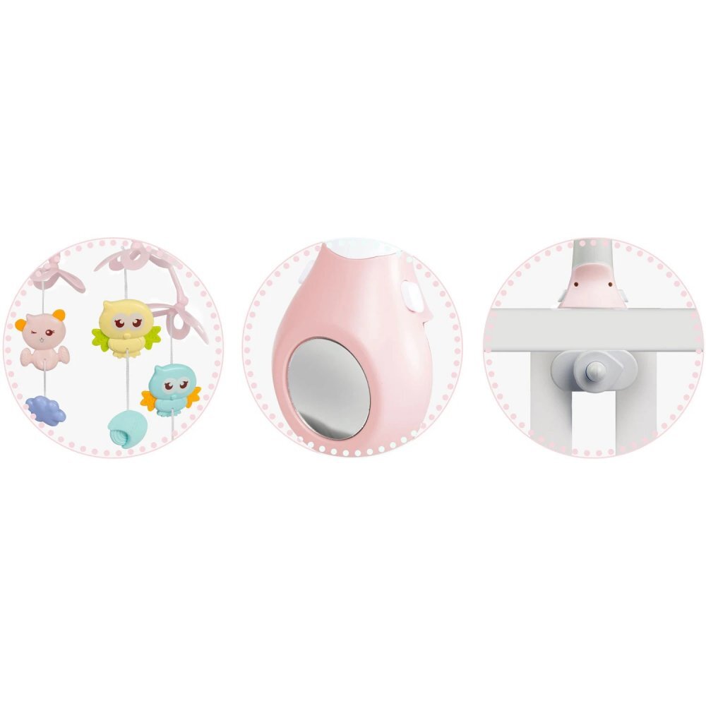Ricokids Carusel muzical 2in1 pentru bebelusi Roz cu telecomanda 13 melodii linistitoare cronometru functie proiector si lampa de veghe