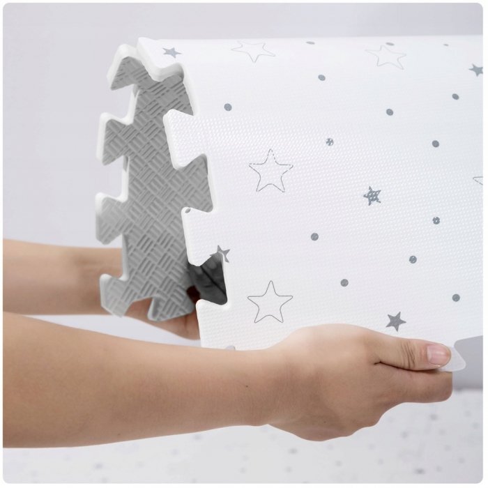 Ricokids Covoras de joaca puzzle 150x150 cm Stelute Gri 9 pieserealizat din spuma EVA inodoraantiderapantrezistent la apausor de curatatconfiguratii multipleutilizare camera copiicresegradinite