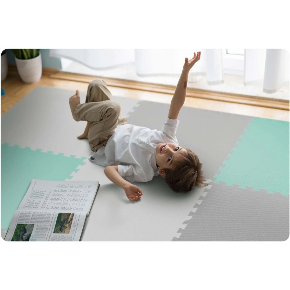 Ricokids Covoras de joaca puzzle 180 x 180 cm TurcoazGri cu 9pieserealizat din spuma EVA inodoraantiderapantrezistent la apausor de curatatconfiguratii multipleutilizare cresegradinite