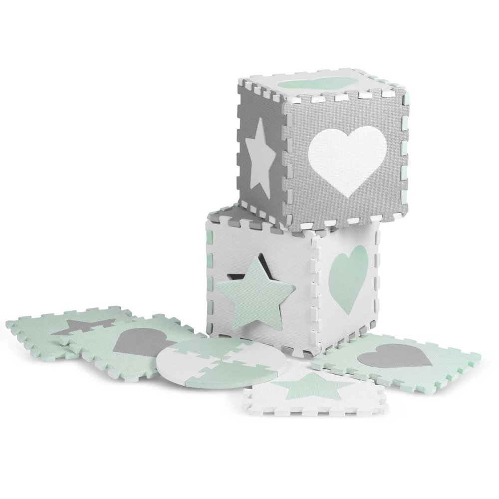 Ricokids Covoras puzzle multifunctional pentru copii 151x151 cm GriMenta din spuma EVA inodora 16 piese cu doua fetetermoizolantantiderapantconstructie in configuratii multiple