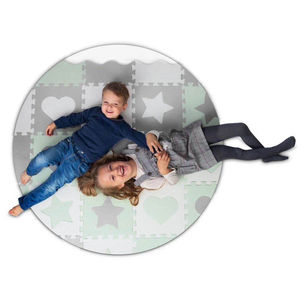 Ricokids Covoras puzzle multifunctional pentru copii 151x151 cm GriMenta din spuma EVA inodora 16 piese cu doua fetetermoizolantantiderapantconstructie in configuratii multiple