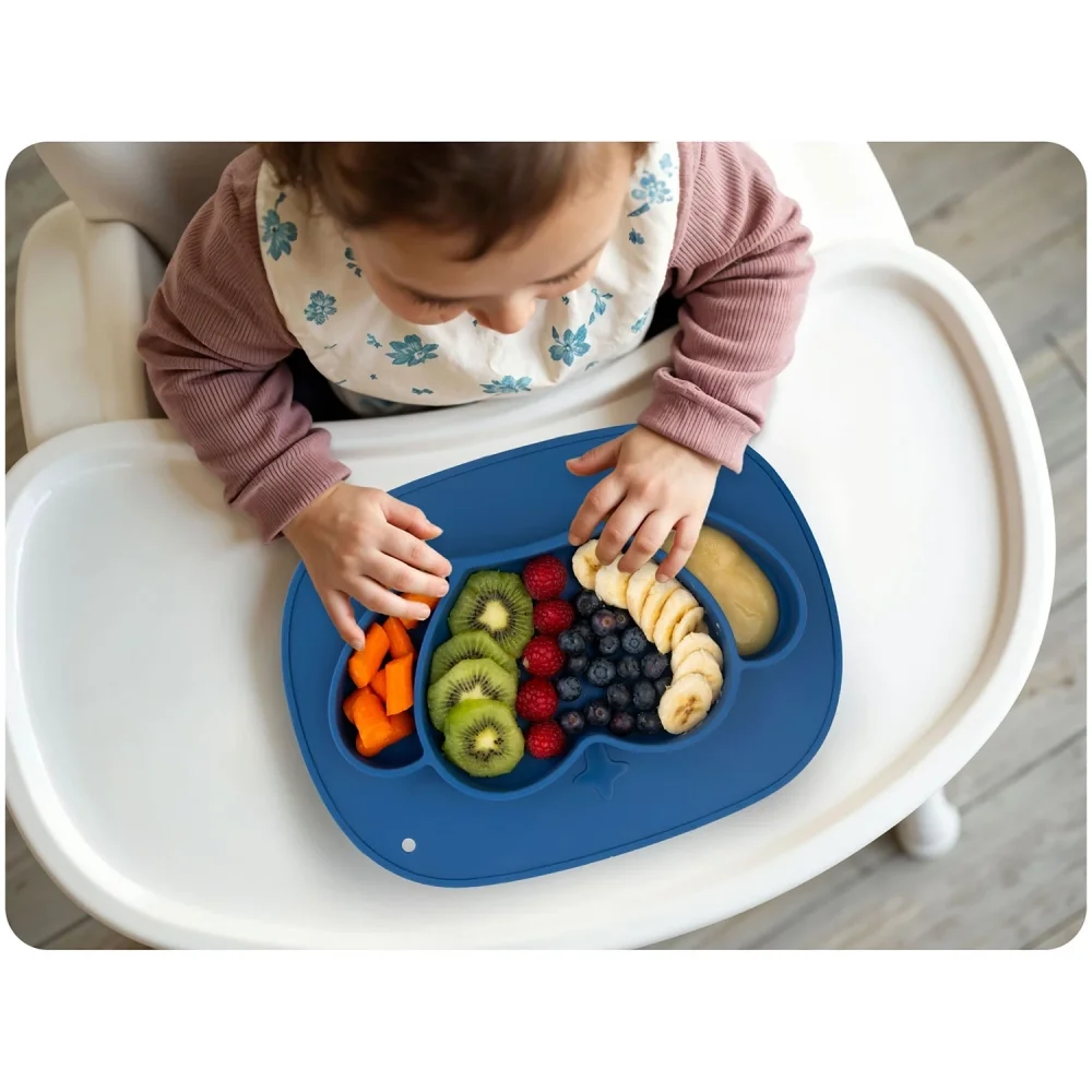 Ricokids Farfurie compartimentata Albastru royal cu capac din silicon fara bpapotrivit pentru masina de vase si microunde