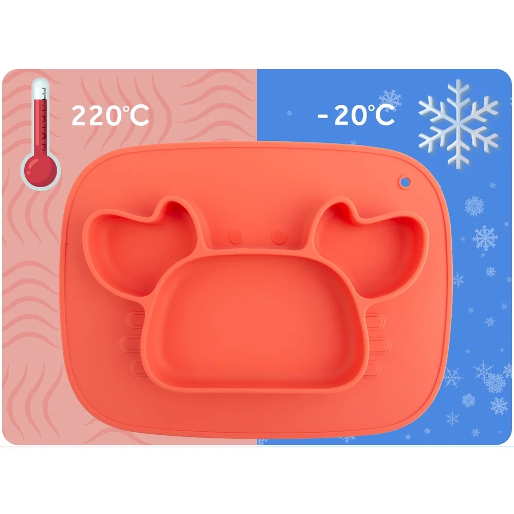 Ricokids Farfurie compartimentata Crab Rosu cu capac din silicon fara bpapotrivit pentru masina de vase si microunde