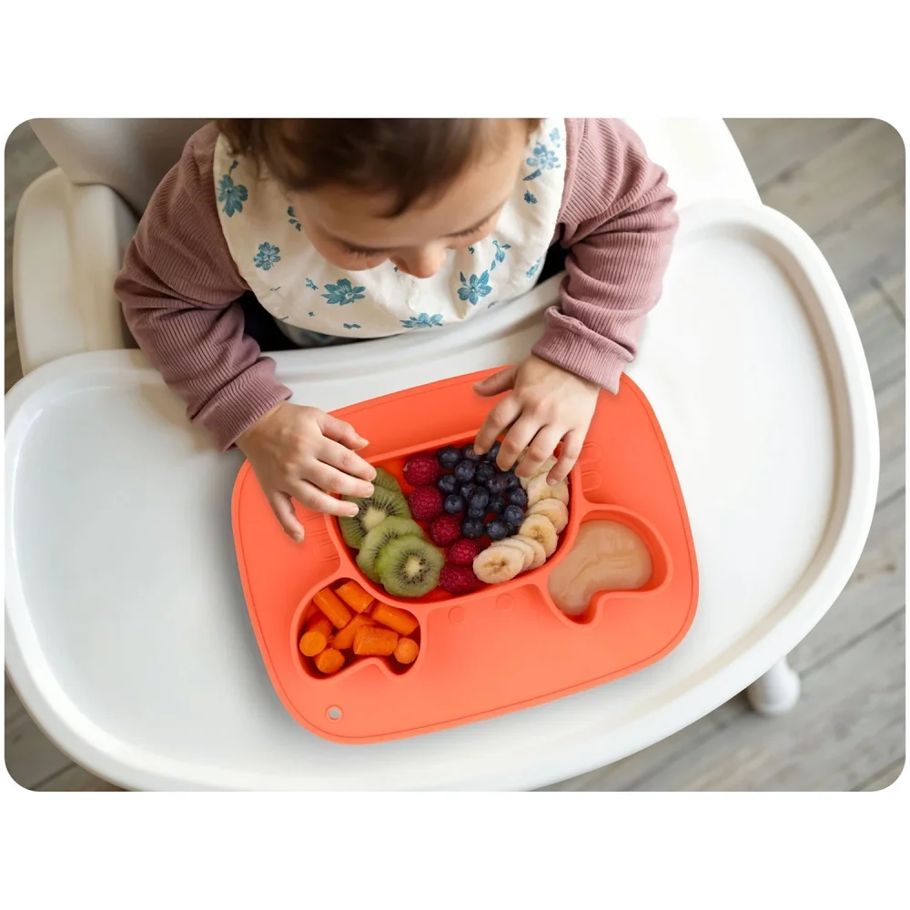 Ricokids Farfurie compartimentata Crab Rosu cu capac din silicon fara bpapotrivit pentru masina de vase si microunde