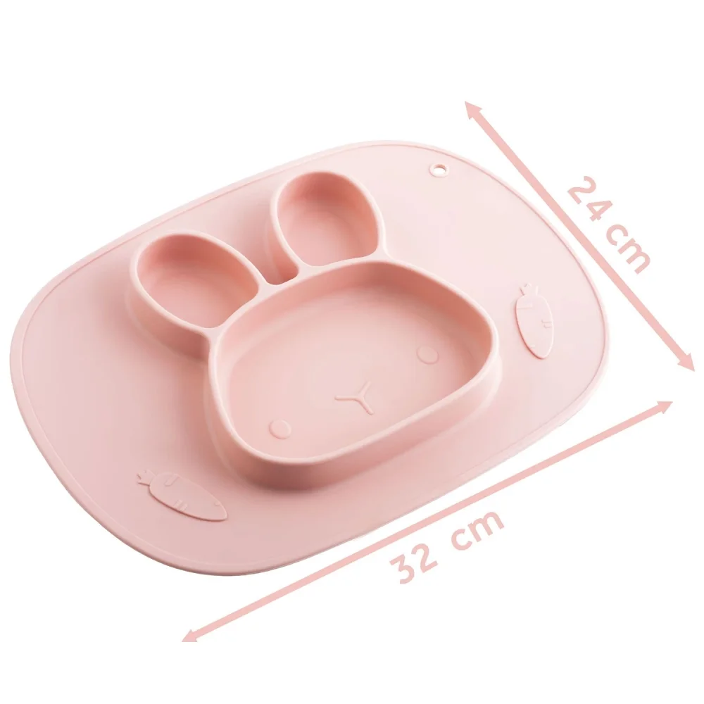 Ricokids Farfurie compartimentata Iepuras Roz cu capac din silicon fara bpapotrivit pentru masina de vase si microunde
