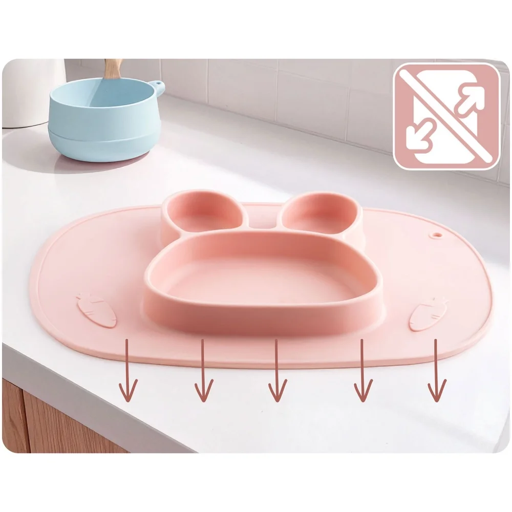 Ricokids Farfurie compartimentata Iepuras Roz cu capac din silicon fara bpapotrivit pentru masina de vase si microunde