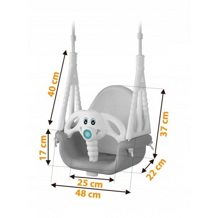 Ricokids Leagan de gradina convertibil 3in1 pentru copii Elefant GriAlb utilizare interiorexterior cu bara de protectie si spatar detasabilefranghii cu dimensiune reglabilasezut ergonomicsarcina maxima 30 kg