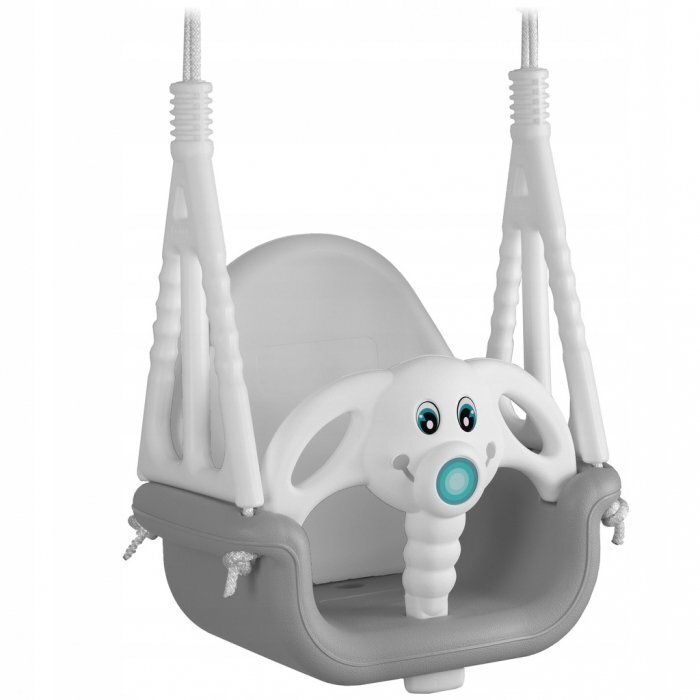 Ricokids Leagan de gradina convertibil 3in1 pentru copii Elefant GriAlb utilizare interiorexterior cu bara de protectie si spatar detasabilefranghii cu dimensiune reglabilasezut ergonomicsarcina maxima 30 kg
