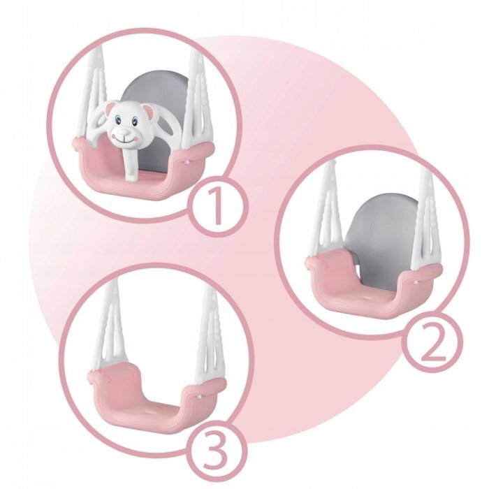 Ricokids Leagan de gradina convertibil 3in1 pentru copii Ursulet RozAlb utilizare interiorexterior cu bara de protectie si spatar detasabilefranghii cu dimensiune reglabilasezut ergonomicsarcina maxima 30 kg