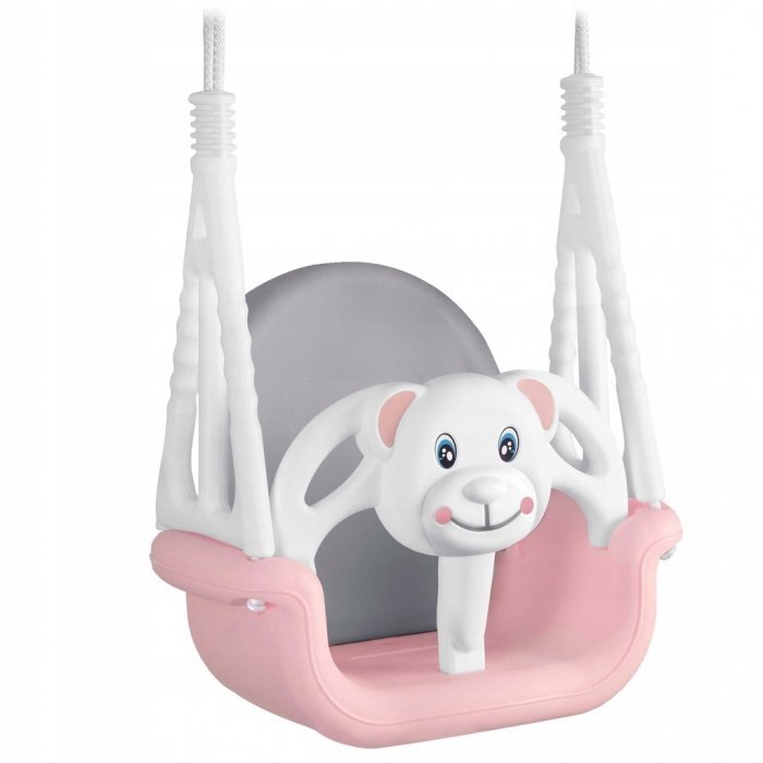Ricokids Leagan de gradina convertibil 3in1 pentru copii Ursulet RozAlb utilizare interiorexterior cu bara de protectie si spatar detasabilefranghii cu dimensiune reglabilasezut ergonomicsarcina maxima 30 kg