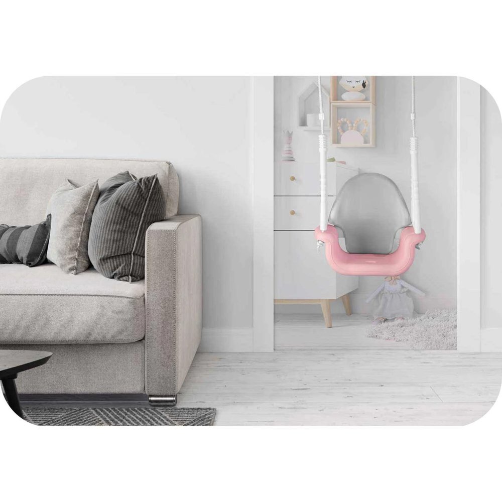 Ricokids Leagan de gradina convertibil 3in1 pentru copii Ursulet RozAlb utilizare interiorexterior cu bara de protectie si spatar detasabilefranghii cu dimensiune reglabilasezut ergonomicsarcina maxima 30 kg