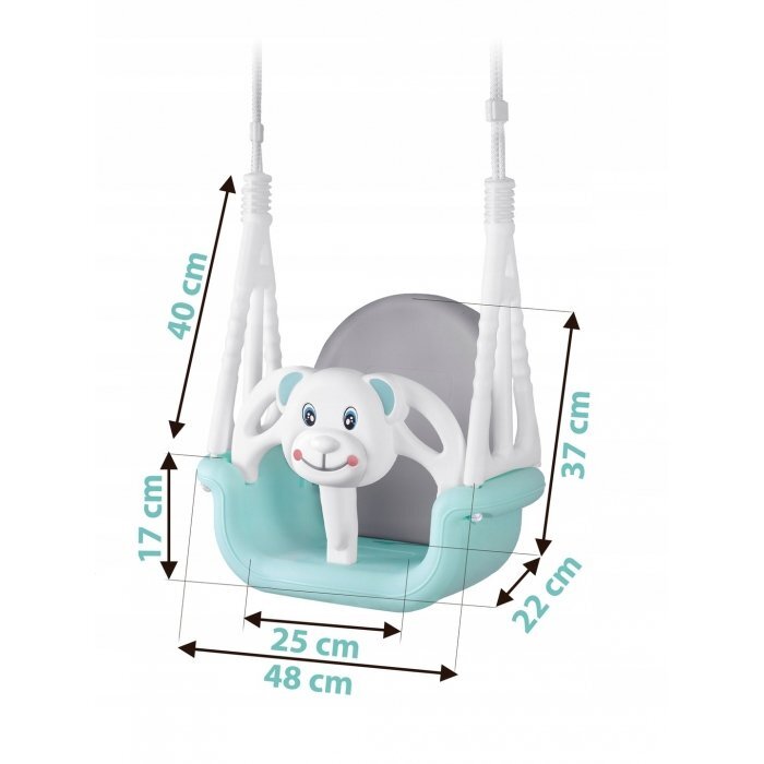 Ricokids Leagan de gradina convertibil 3in1 pentru copii Ursulet TurcoazAlb utilizare interiorexterior cu bara de protectie si spatar detasabilefranghii cu dimensiune reglabilasezut ergonomicsarcina maxima 30 kg