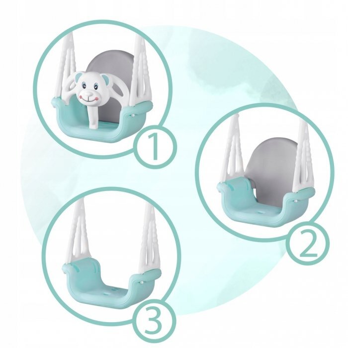 Ricokids Leagan de gradina convertibil 3in1 pentru copii Ursulet TurcoazAlb utilizare interiorexterior cu bara de protectie si spatar detasabilefranghii cu dimensiune reglabilasezut ergonomicsarcina maxima 30 kg