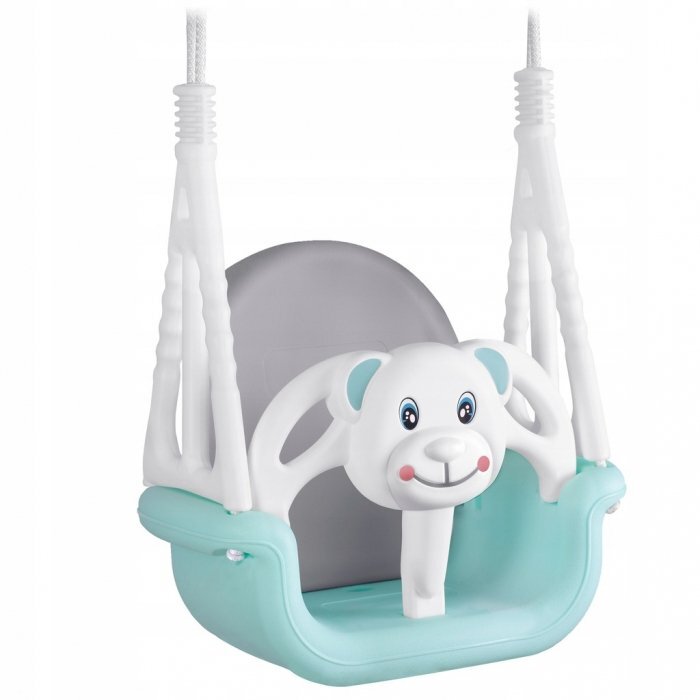 Ricokids Leagan de gradina convertibil 3in1 pentru copii Ursulet TurcoazAlb utilizare interiorexterior cu bara de protectie si spatar detasabilefranghii cu dimensiune reglabilasezut ergonomicsarcina maxima 30 kg