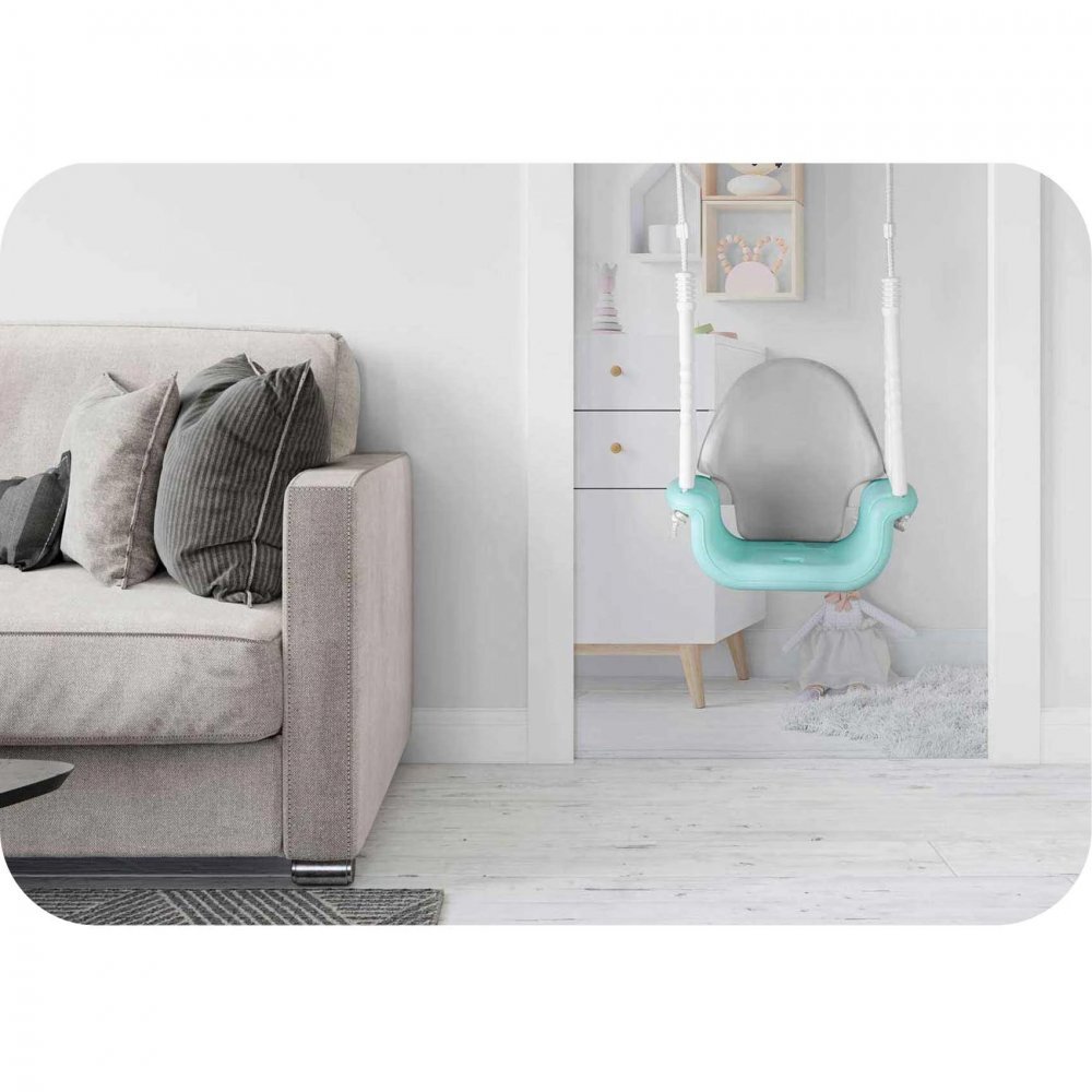 Ricokids Leagan de gradina convertibil 3in1 pentru copii Ursulet TurcoazAlb utilizare interiorexterior cu bara de protectie si spatar detasabilefranghii cu dimensiune reglabilasezut ergonomicsarcina maxima 30 kg