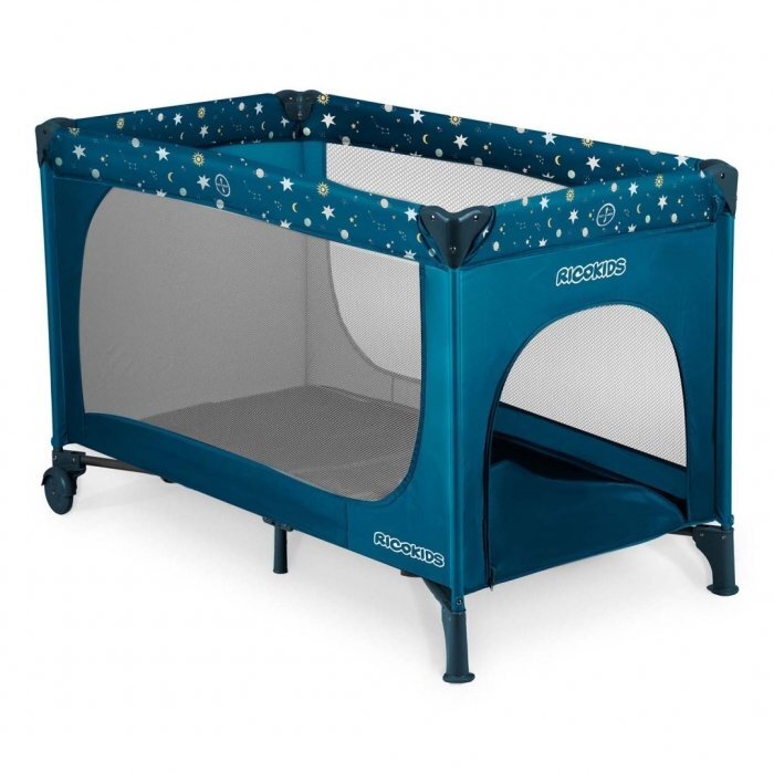 Ricokids Patut pliabil cu un nivel pentru copii pliere compactausa de acces cu fermoarroti cu franehusa transport si saltea pliabila incluse Bleumarin