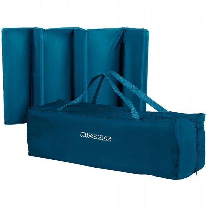 Ricokids Patut pliabil cu un nivel pentru copii pliere compactausa de acces cu fermoarroti cu franehusa transport si saltea pliabila incluse Bleumarin
