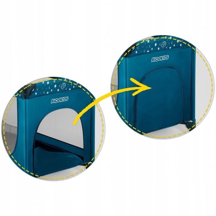 Ricokids Patut pliabil cu un nivel pentru copii pliere compactausa de acces cu fermoarroti cu franehusa transport si saltea pliabila incluse Bleumarin