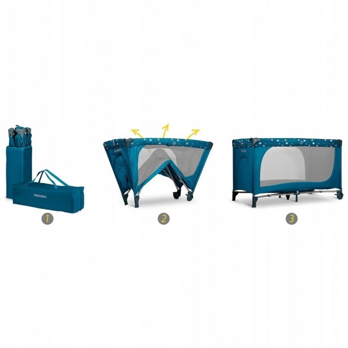 Ricokids Patut pliabil cu un nivel pentru copii pliere compactausa de acces cu fermoarroti cu franehusa transport si saltea pliabila incluse Bleumarin