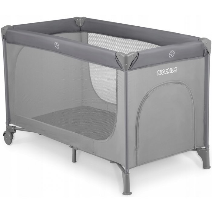 Ricokids Patut pliabil cu un nivel pentru copii pliere compactausa de acces cu fermoarroti cu franehusa transport si saltea pliabila incluse Gri