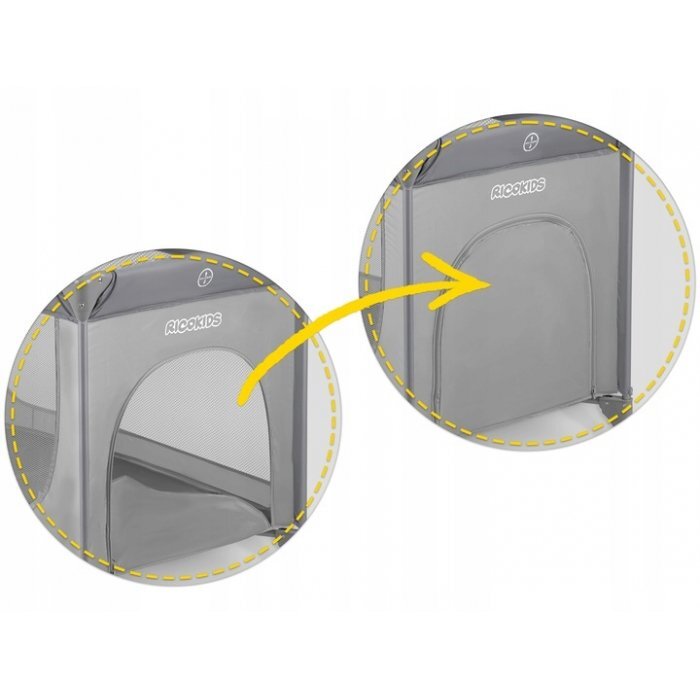 Ricokids Patut pliabil cu un nivel pentru copii pliere compactausa de acces cu fermoarroti cu franehusa transport si saltea pliabila incluse Gri