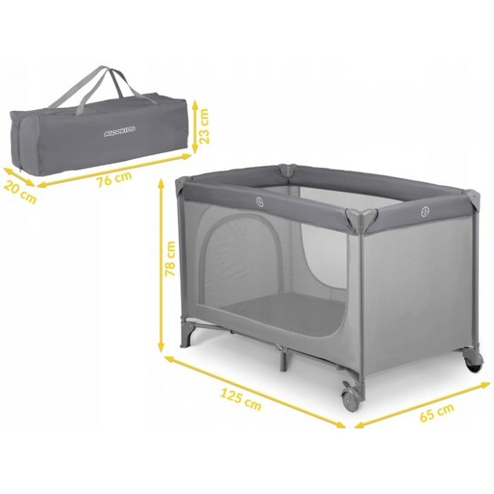 Ricokids Patut pliabil cu un nivel pentru copii pliere compactausa de acces cu fermoarroti cu franehusa transport si saltea pliabila incluse Gri