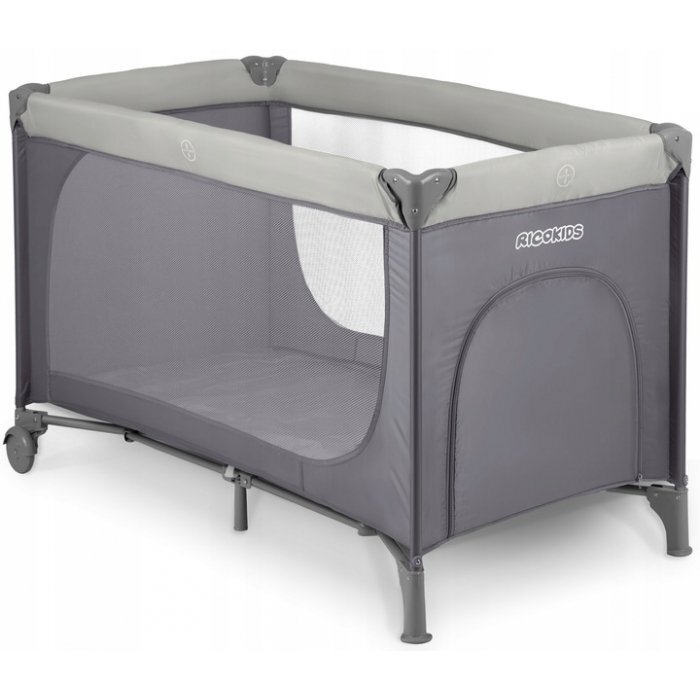 Ricokids Patut pliabil cu un nivel pentru copii pliere compactausa de acces cu fermoarroti cu franehusa transport si saltea pliabila incluse Gri deschis
