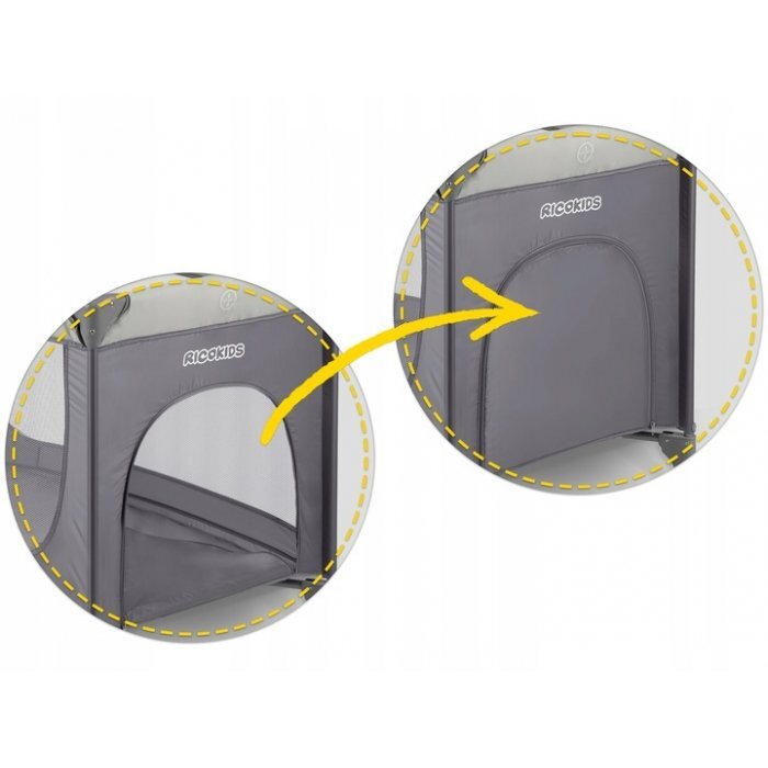 Ricokids Patut pliabil cu un nivel pentru copii pliere compactausa de acces cu fermoarroti cu franehusa transport si saltea pliabila incluse Gri deschis