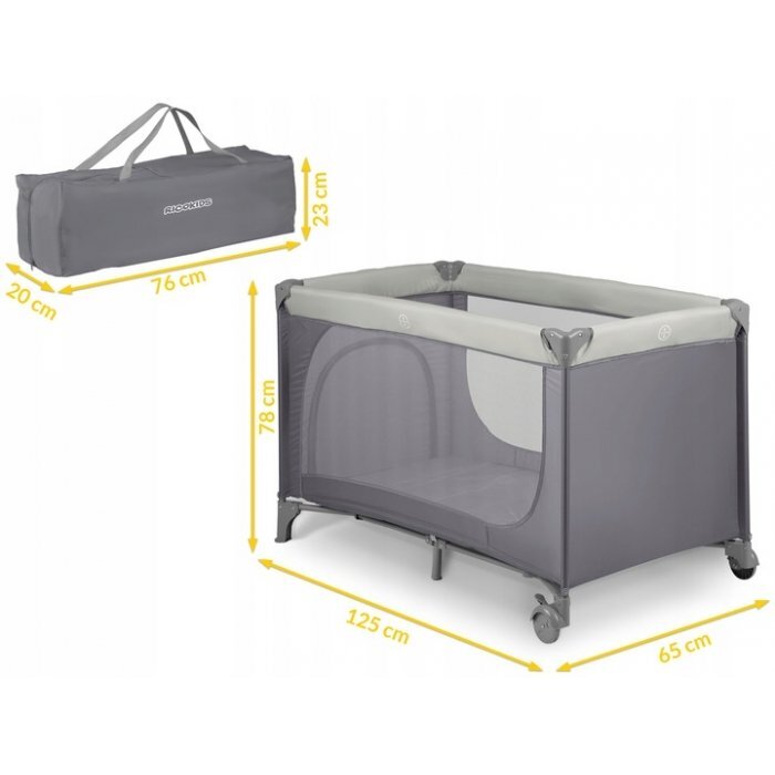 Ricokids Patut pliabil cu un nivel pentru copii pliere compactausa de acces cu fermoarroti cu franehusa transport si saltea pliabila incluse Gri deschis