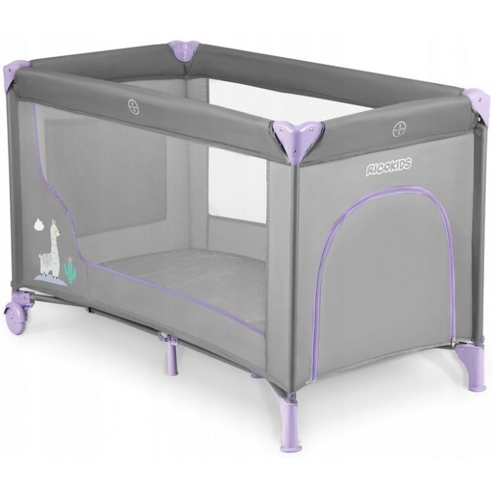 Ricokids Patut pliabil cu un nivel pentru copii pliere compactausa de acces cu fermoarroti cu franehusa transport si saltea pliabila incluse Gri Lavanda