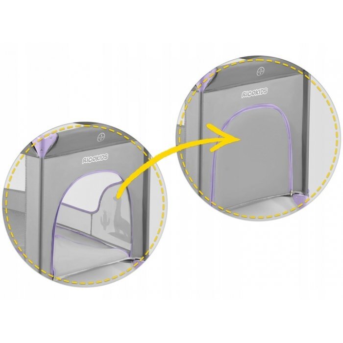 Ricokids Patut pliabil cu un nivel pentru copii pliere compactausa de acces cu fermoarroti cu franehusa transport si saltea pliabila incluse Gri Lavanda