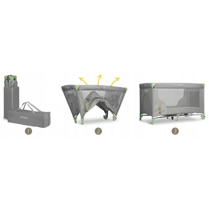 Ricokids Patut pliabil cu un nivel pentru copii pliere compactausa de acces cu fermoarroti cu franehusa transport si saltea pliabila incluse Verde