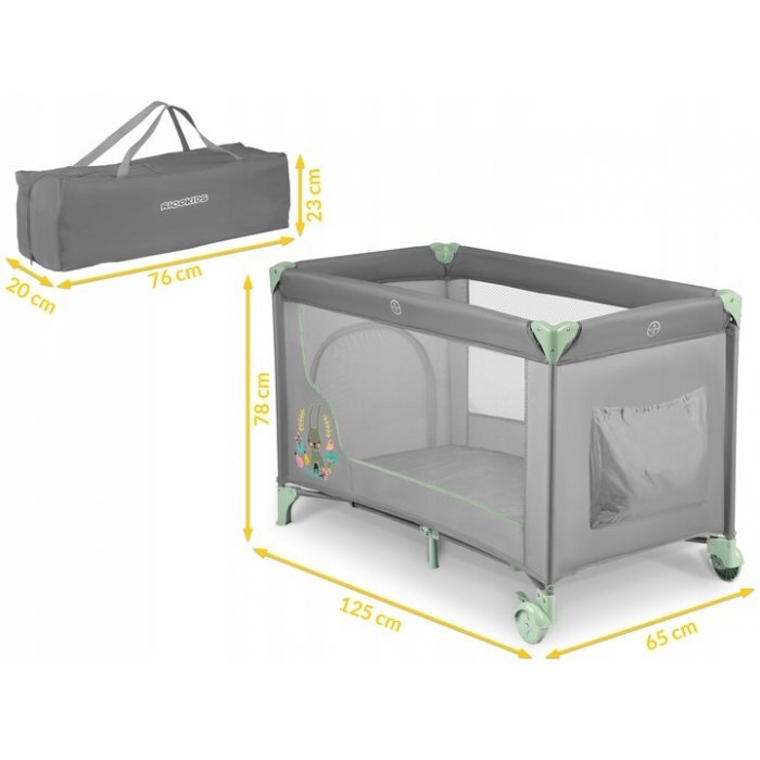 Ricokids Patut pliabil cu un nivel pentru copii pliere compactausa de acces cu fermoarroti cu franehusa transport si saltea pliabila incluse Verde