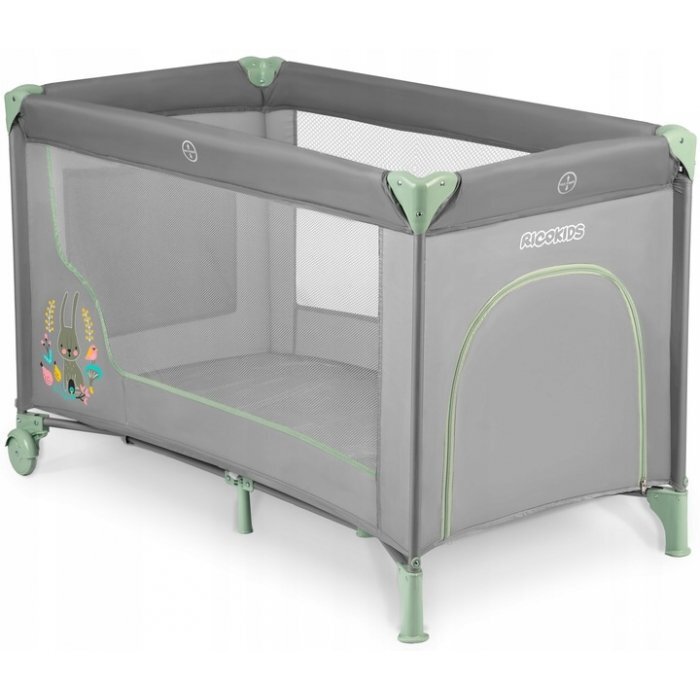 Ricokids Patut pliabil cu un nivel pentru copii pliere compactausa de acces cu fermoarroti cu franehusa transport si saltea pliabila incluse Verde