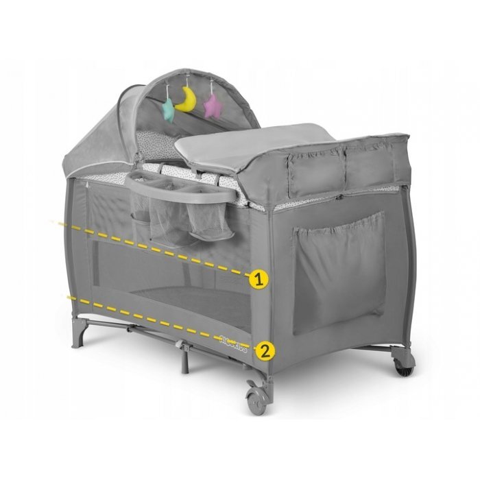 Ricokids Patut pliabil RK-242 gri cu intrare laterala bara de jucarii organizator si plasa de insecte