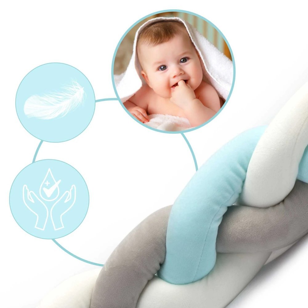 Ricokids Protectie laterala impletita pentru patut cu umplutura antialergica 2metri din plus AlbastruGri