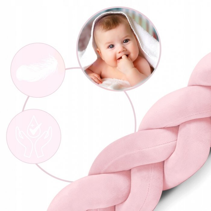 Ricokids Protectie laterala impletita pentru patut cu umplutura antialergica 3metri din plus Roz deschis