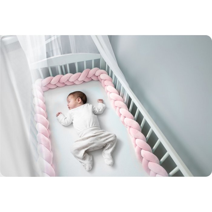 Ricokids Protectie laterala impletita pentru patut cu umplutura antialergica 3metri din plus Roz deschis