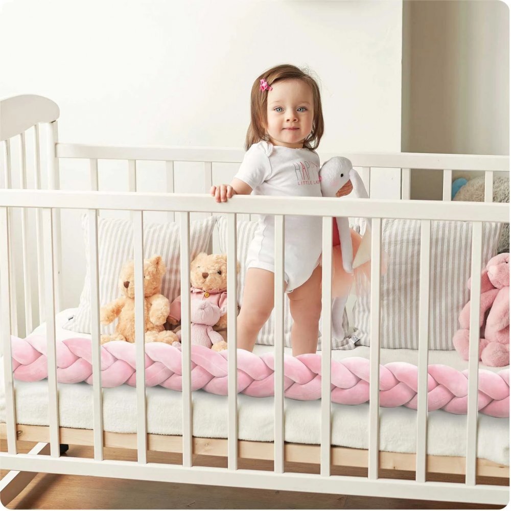 Ricokids Protectie laterala impletita pentru patut cu umplutura antialergica 3metri din plus Roz deschis