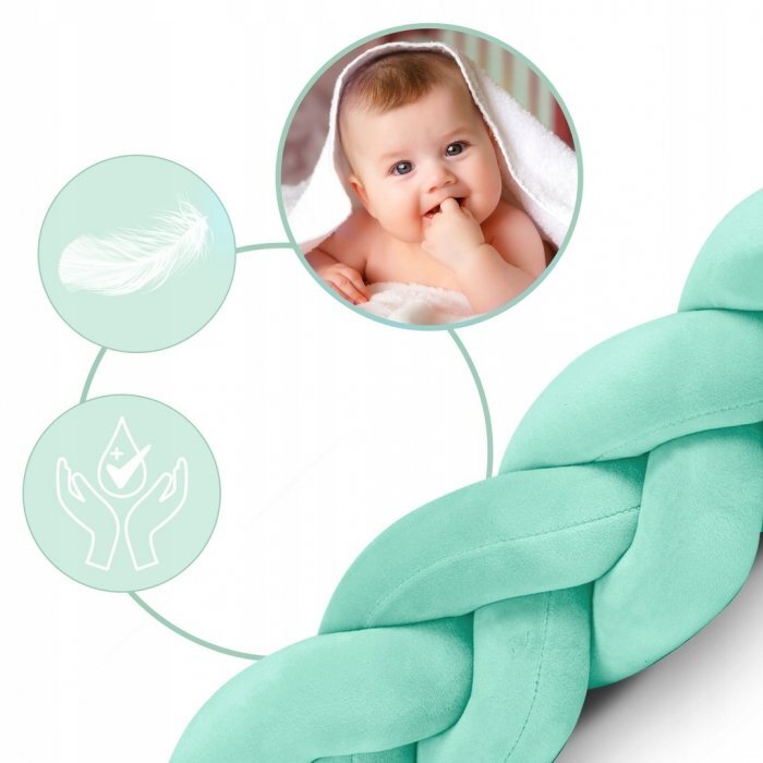 Ricokids Protectie laterala impletita pentru patut Mint 3metriinaltime 11.5 cm din plus cu umplutura antialergica