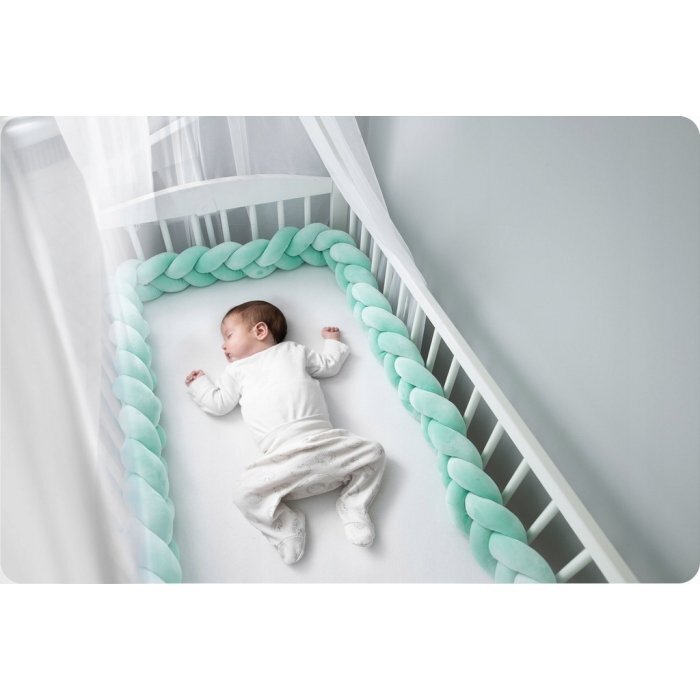 Ricokids Protectie laterala impletita pentru patut Mint 3metriinaltime 11.5 cm din plus cu umplutura antialergica