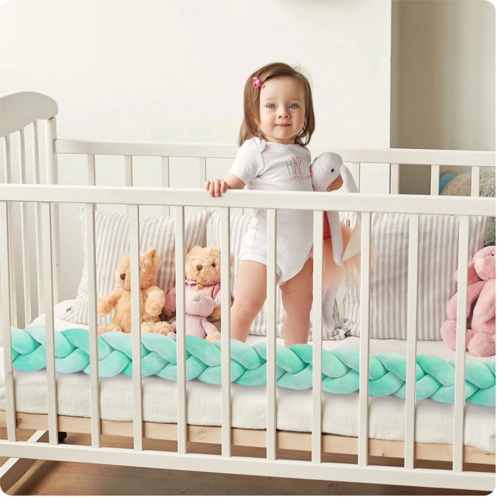 Ricokids Protectie laterala impletita pentru patut Mint 3metriinaltime 11.5 cm din plus cu umplutura antialergica