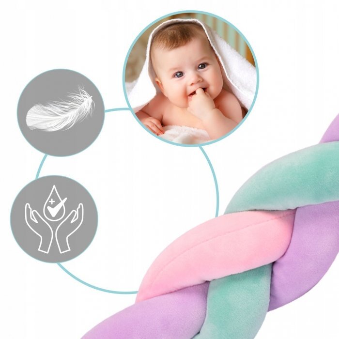 Ricokids Protectie laterala impletita pentru patut Trio RozMovTurcoaz 3metriinaltime 11.5 cm din plus cu umplutura antialergica