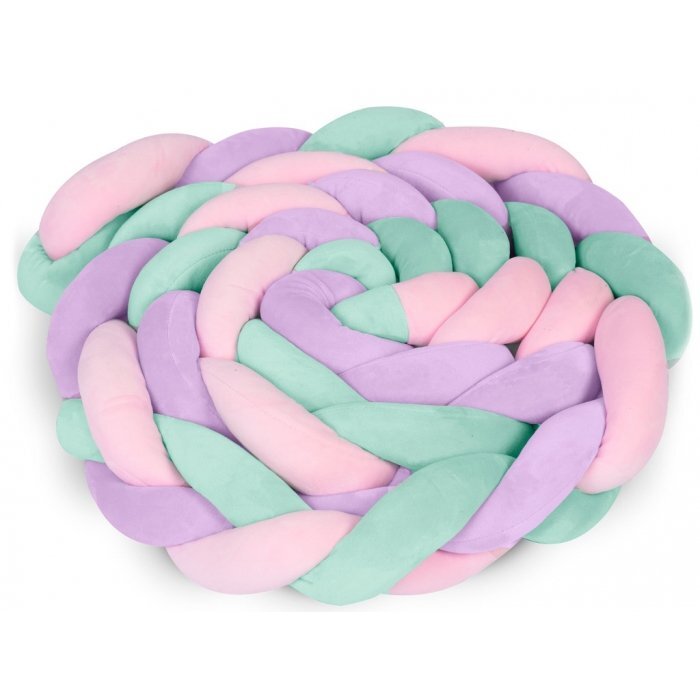 Ricokids Protectie laterala impletita pentru patut Trio RozMovTurcoaz 3metriinaltime 11.5 cm din plus cu umplutura antialergica
