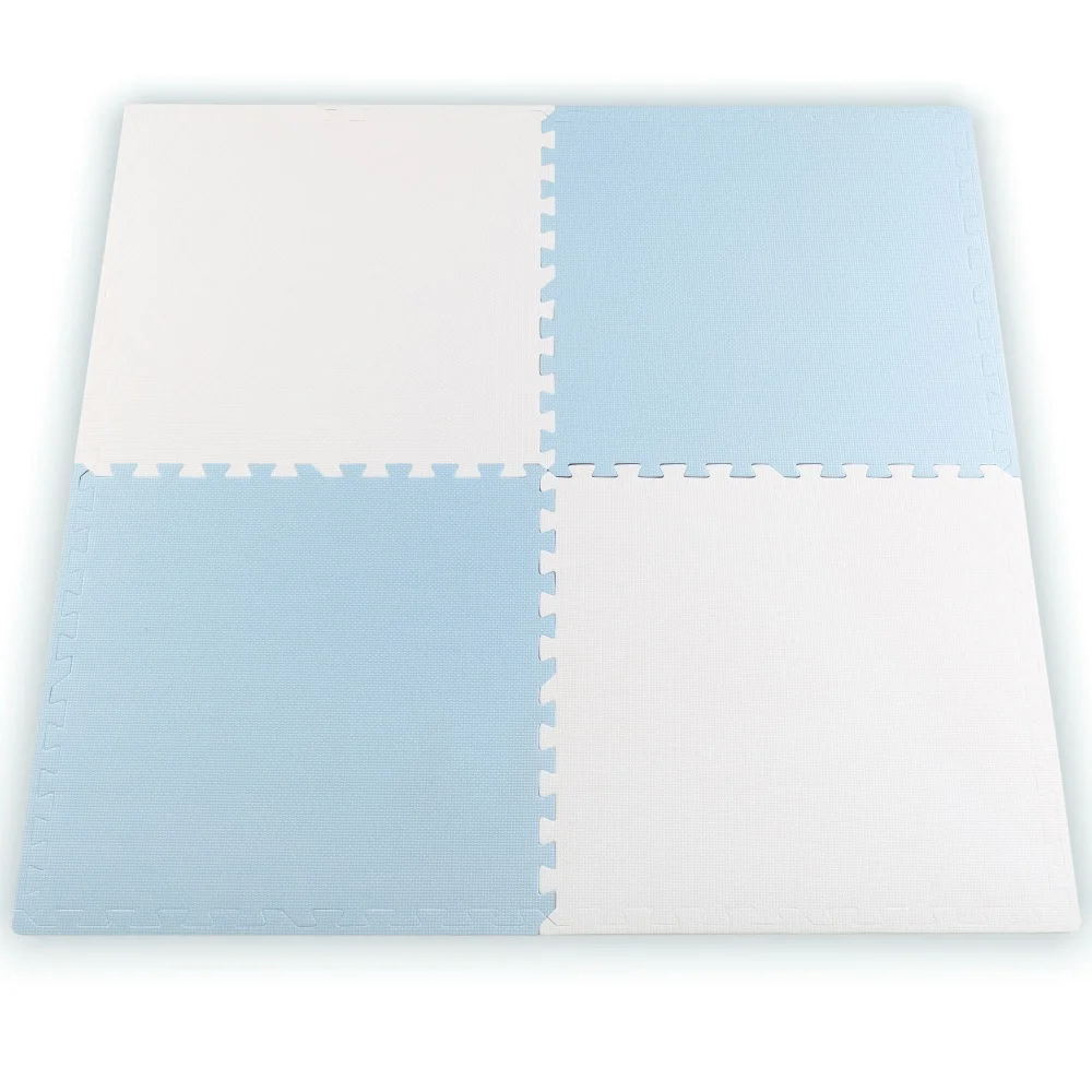 Ricokids Salteluta de joaca 4 piese puzzle pentru copii AlbAlbastru 120x120 din spuma groasa EVA inodoraizolator termic rezistenta la apausor de curatatantiderapanta