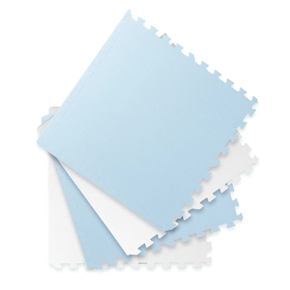 Ricokids Salteluta de joaca 4 piese puzzle pentru copii AlbAlbastru 120x120 din spuma groasa EVA inodoraizolator termic rezistenta la apausor de curatatantiderapanta