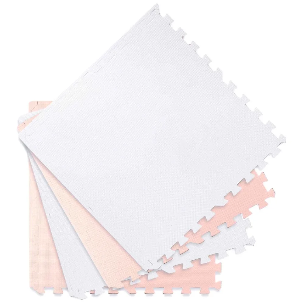 Ricokids Salteluta de joaca 4 piese puzzle pentru copii AlbRoz 120x120 din spuma groasa EVA inodoraizolator termic rezistenta la apausor de curatatantiderapanta