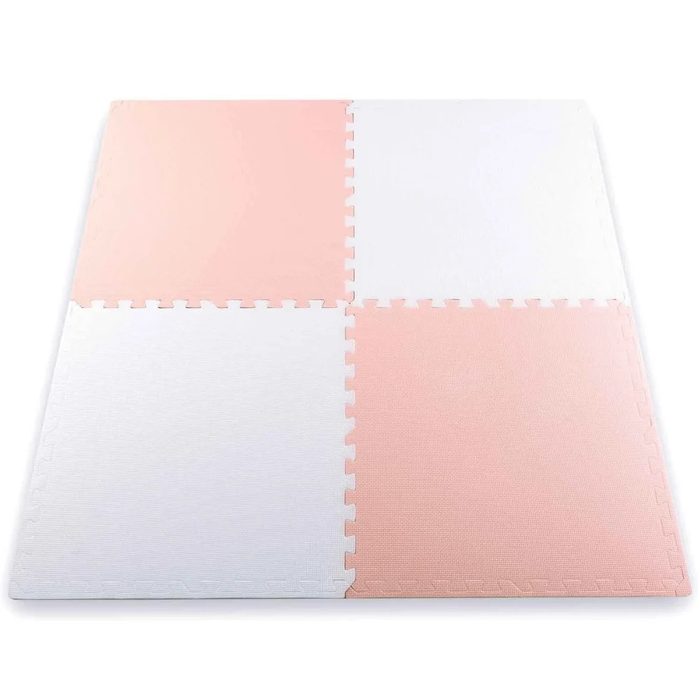 Ricokids Salteluta de joaca 4 piese puzzle pentru copii AlbRoz 120x120 din spuma groasa EVA inodoraizolator termic rezistenta la apausor de curatatantiderapanta