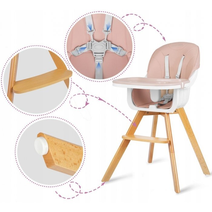 Ricokids Scaun de masa 3 in 1 cu picioare din lemn 63 x 58 x 90 cm Lilo 700203 roz