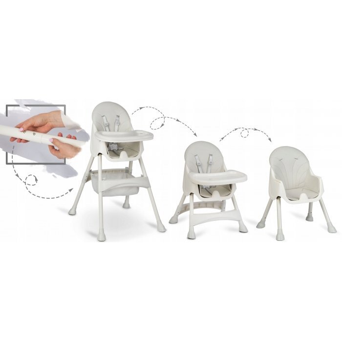 Ricokids Scaun de masa 3in1 transformabil in scaunel clasic cu cos de depozitare baza antiderapanta masuta reglabila suport picioare si husa detasabila Milo Gri